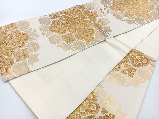平和屋着物◎六通柄袋帯　正倉院花文　金糸　正絹　逸品　BAAT2697ea