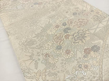 平和屋着物◎六通柄袋帯 唐織 青海花絵巻文 銀糸 正絹 逸品 BAAT2701ea