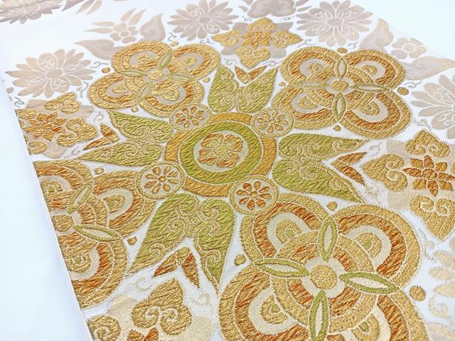 平和屋着物◎六通柄袋帯　正倉院花文　金糸　正絹　逸品　BAAT2697ea