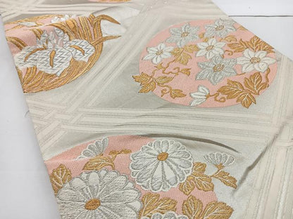 平和屋着物◎六通柄袋帯 唐織 花丸文 金銀糸 正絹 逸品 BAAT2696ea