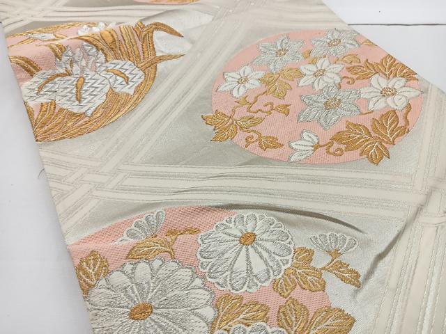 平和屋着物◎六通柄袋帯 唐織 花丸文 金銀糸 正絹 逸品 BAAT2696ea