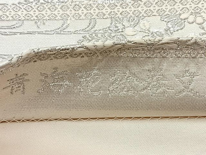 平和屋着物◎六通柄袋帯 唐織 青海花絵巻文 銀糸 正絹 逸品 BAAT2701ea