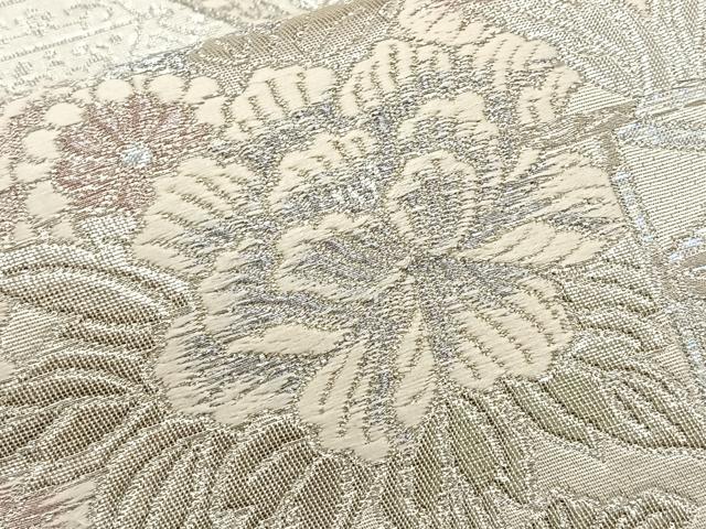 平和屋着物◎六通柄袋帯 唐織 青海花絵巻文 銀糸 正絹 逸品 BAAT2701ea