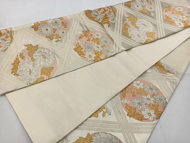 平和屋着物◎六通柄袋帯 唐織 花丸文 金銀糸 正絹 逸品 BAAT2696ea