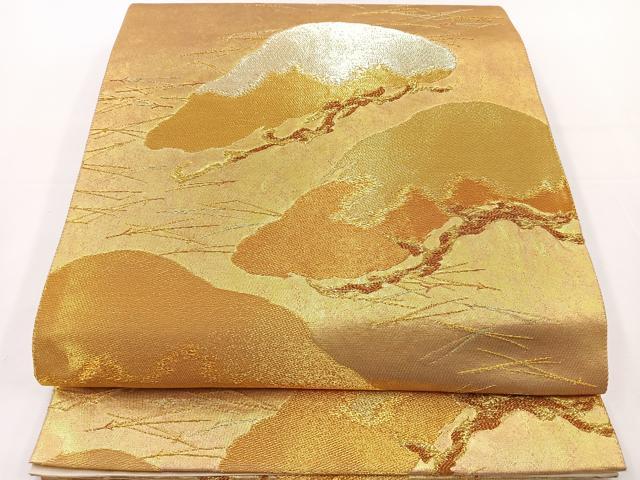 平和屋着物◎六通柄袋帯 松 金銀糸 引箔 正絹 逸品 BAAT2706ea