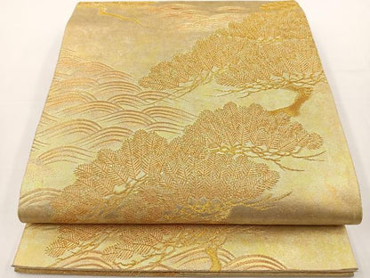 平和屋着物◎六通柄袋帯 流水松文 金糸 引箔 正絹 逸品 BAAT2717ea
