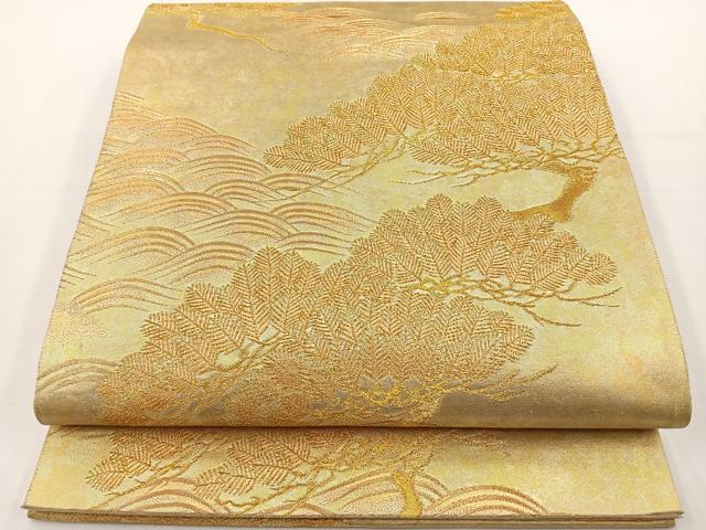 平和屋着物◎六通柄袋帯 流水松文 金糸 引箔 正絹 逸品 BAAT2717ea