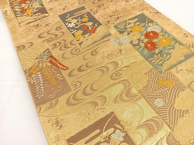 平和屋着物◎六通柄袋帯 唐織 流水短冊花文 金銀糸 正絹 逸品 BAAT2709ea