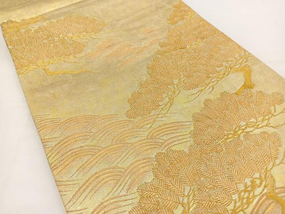 平和屋着物◎六通柄袋帯 流水松文 金糸 引箔 正絹 逸品 BAAT2717ea