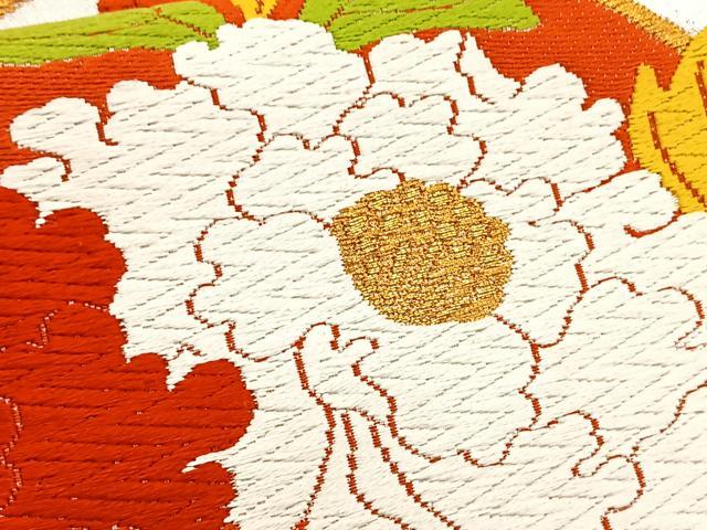 平和屋着物◎六通柄袋帯　唐織　扇面花文　金糸　正絹　逸品　BAAT2730ea
