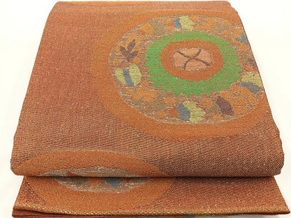 平和屋着物◎六通柄袋帯 花丸文 金糸 正絹 逸品 BAAT2731ea