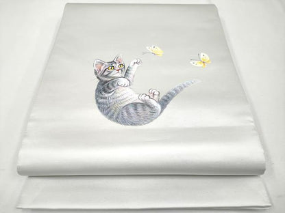 平和屋本店●極上 太鼓柄袋帯 手描き 猫 蝶 引箔 逸品 CYAA2388s5