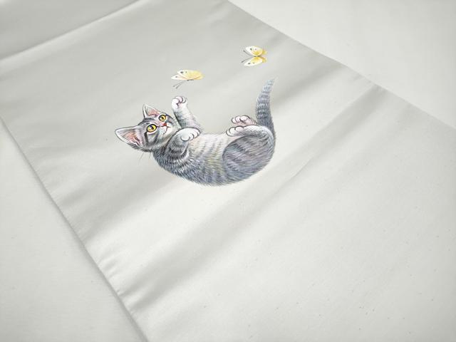平和屋本店●極上 太鼓柄袋帯 手描き 猫 蝶 引箔 逸品 CYAA2388s5