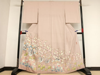 平和屋着物●本加賀友禅作家 百貫華峰 色留袖 花鳥文 暈し染め 正絹 逸品 AAAU4210np