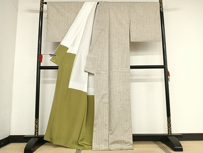 平和屋着物●ぜんまい紬　縞 　正絹　逸品　未使用　AAAU4211np