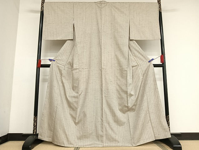 平和屋着物●ぜんまい紬　縞 　正絹　逸品　未使用　AAAU4211np
