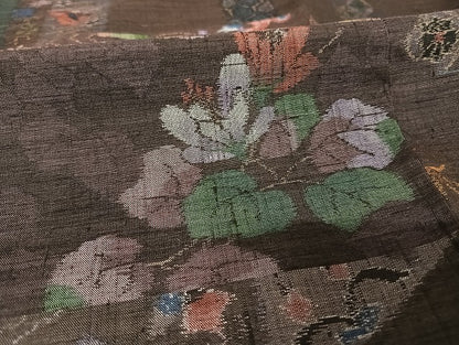 平和屋着物●本場小千谷紬　更紗横段花文　正絹　逸品　AAAU4216np