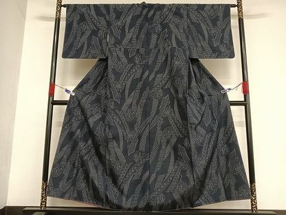 平和屋着物●結城紬　80亀甲　雪輪短冊文　正絹　逸品　AAAU4227np