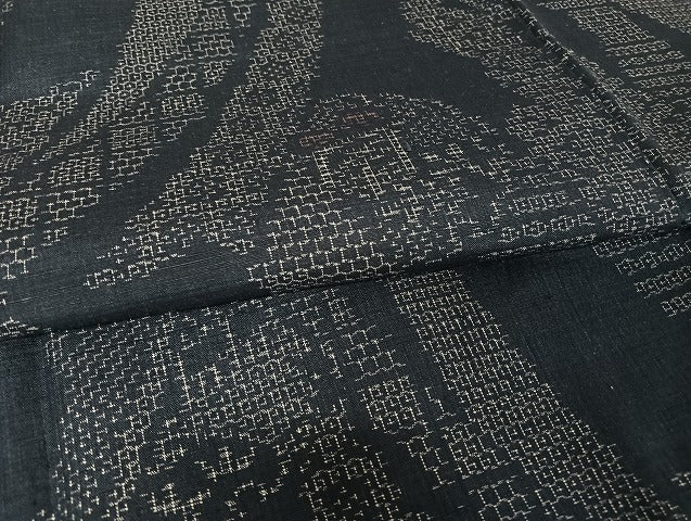 平和屋着物●結城紬　80亀甲　雪輪短冊文　正絹　逸品　AAAU4227np