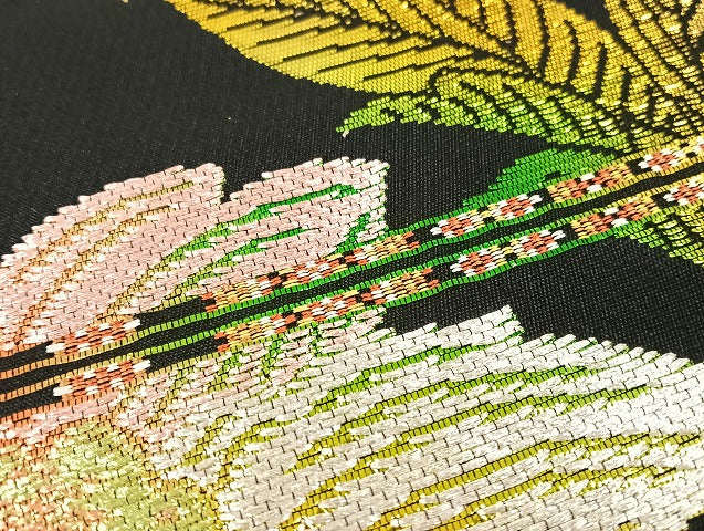 平和屋着物●六通柄　本袋帯　蔦唐花彩　黒地　金銀糸　正絹　逸品　AAAU4233np