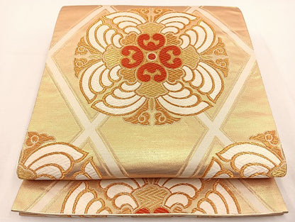 平和屋着物◎六通柄袋帯 唐織 籠目花文 金糸 正絹 逸品 BAAT0600yt