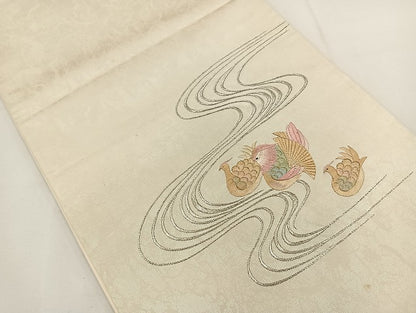 平和屋着物◎太鼓柄袋帯　総刺繍　流水鴛鴦文　金銀糸　引箔　鈴乃屋扱い　正絹　逸品　BAAT0598yt
