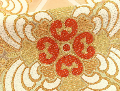 平和屋着物◎六通柄袋帯 唐織 籠目花文 金糸 正絹 逸品 BAAT0600yt