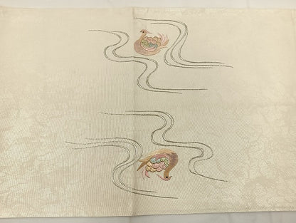 平和屋着物◎太鼓柄袋帯　総刺繍　流水鴛鴦文　金銀糸　引箔　鈴乃屋扱い　正絹　逸品　BAAT0598yt