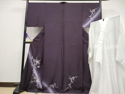 平和屋本店■極上　訪問着・長襦袢セット　総刺繍　花唐草菱文　暈し染め　銀糸　似せ紫色地　逸品　CYAA2796s5
