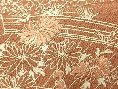 平和屋着物▽訪問着　単衣　刺繍　風景草花文　正絹　逸品　AAAV2775fy