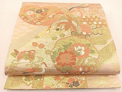 平和屋着物◎六通柄袋帯 唐織 鳳凰花文 金糸 正絹 逸品 BAAT5508cm
