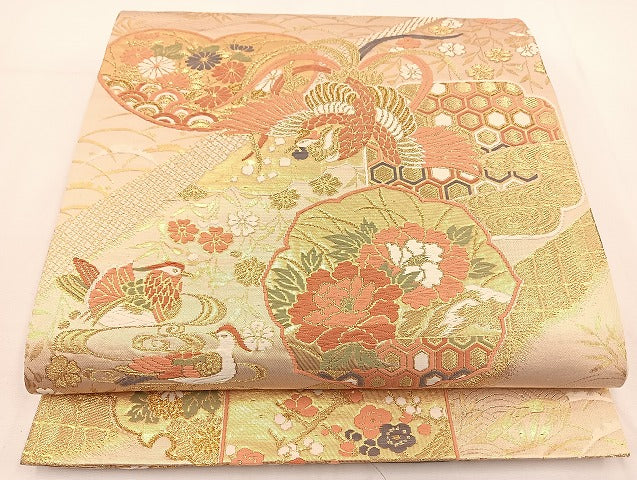 平和屋着物◎六通柄袋帯 唐織 鳳凰花文 金糸 正絹 逸品 BAAT5508cm
