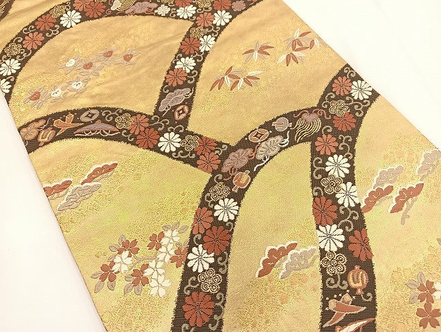 平和屋着物◎六通柄袋帯 唐織 宝尽くし 伝統工芸引箔 正絹 逸品 BAAT5504yt