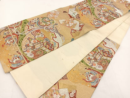 平和屋着物◎六通柄袋帯 唐織 御殿鼓 金糸 正絹 逸品 BAAT5509yt