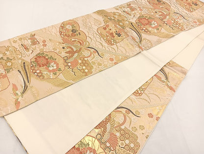 平和屋着物◎六通柄袋帯 唐織 鳳凰花文 金糸 正絹 逸品 BAAT5508cm
