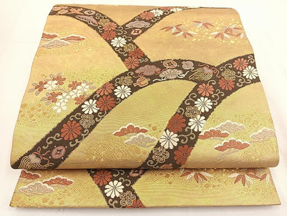 平和屋着物◎六通柄袋帯 唐織 宝尽くし 伝統工芸引箔 正絹 逸品 BAAT5504yt