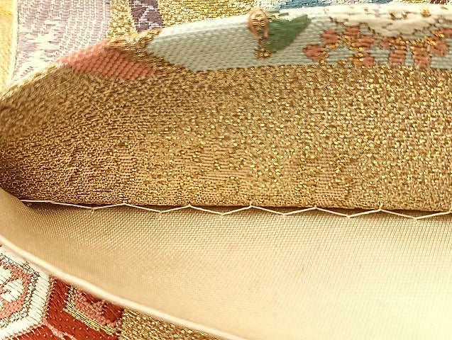 平和屋着物◎六通柄袋帯 唐織 御殿鼓 金糸 正絹 逸品 BAAT5509yt