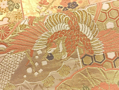 平和屋着物◎六通柄袋帯 唐織 鳳凰花文 金糸 正絹 逸品 BAAT5508cm