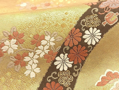 平和屋着物◎六通柄袋帯 唐織 宝尽くし 伝統工芸引箔 正絹 逸品 BAAT5504yt