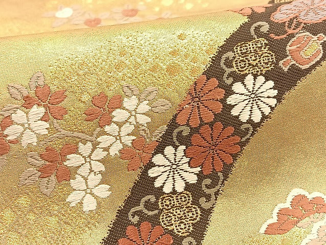 平和屋着物◎六通柄袋帯 唐織 宝尽くし 伝統工芸引箔 正絹 逸品 BAAT5504yt