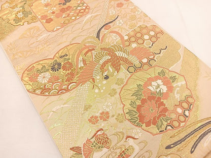 平和屋着物◎六通柄袋帯 唐織 鳳凰花文 金糸 正絹 逸品 BAAT5508cm