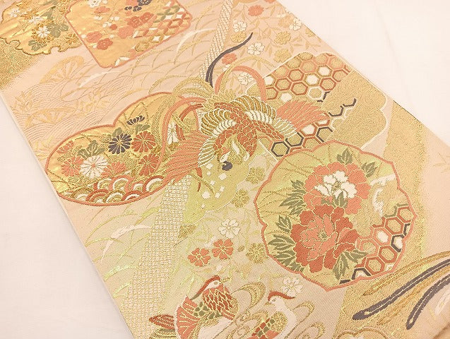 平和屋着物◎六通柄袋帯 唐織 鳳凰花文 金糸 正絹 逸品 BAAT5508cm