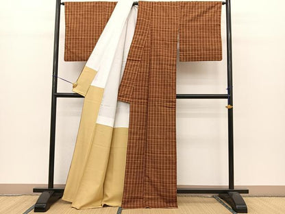 平和屋着物●上質な紬 格子柄 正絹 逸品 BAAT0796yc