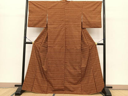 平和屋着物●上質な紬 格子柄 正絹 逸品 BAAT0796yc