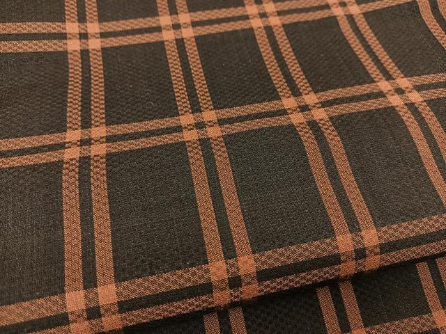 平和屋着物●黄八丈　紬　格子柄　黒地 　正絹　逸品　未使用　BAAT0805yc