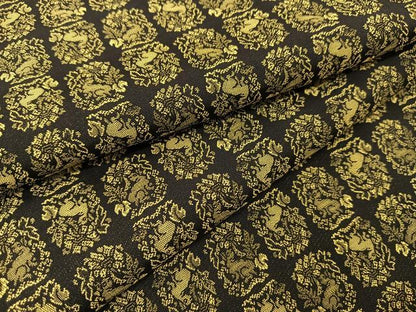 平和屋着物●上質なお召 黄金糸 色紙兎花文 黒地 正絹 逸品 BAAT0841yc