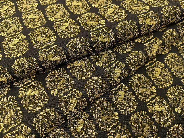 平和屋着物●上質なお召 黄金糸 色紙兎花文 黒地 正絹 逸品 BAAT0841yc