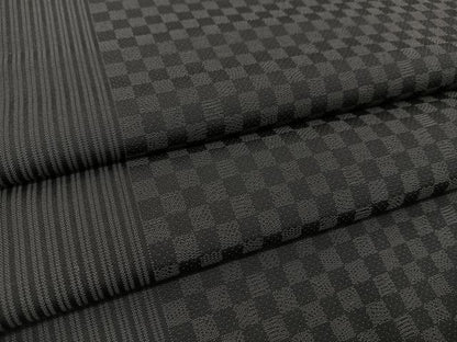 平和屋着物●上質なお召　縞　市松文様　黒地　正絹　逸品　AABH9585ck