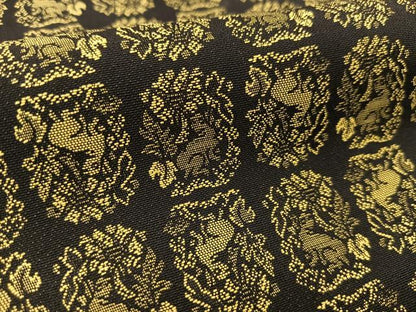 平和屋着物●上質なお召 黄金糸 色紙兎花文 黒地 正絹 逸品 BAAT0841yc