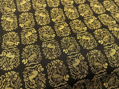 平和屋着物●上質なお召 黄金糸 色紙兎花文 黒地 正絹 逸品 BAAT0841yc